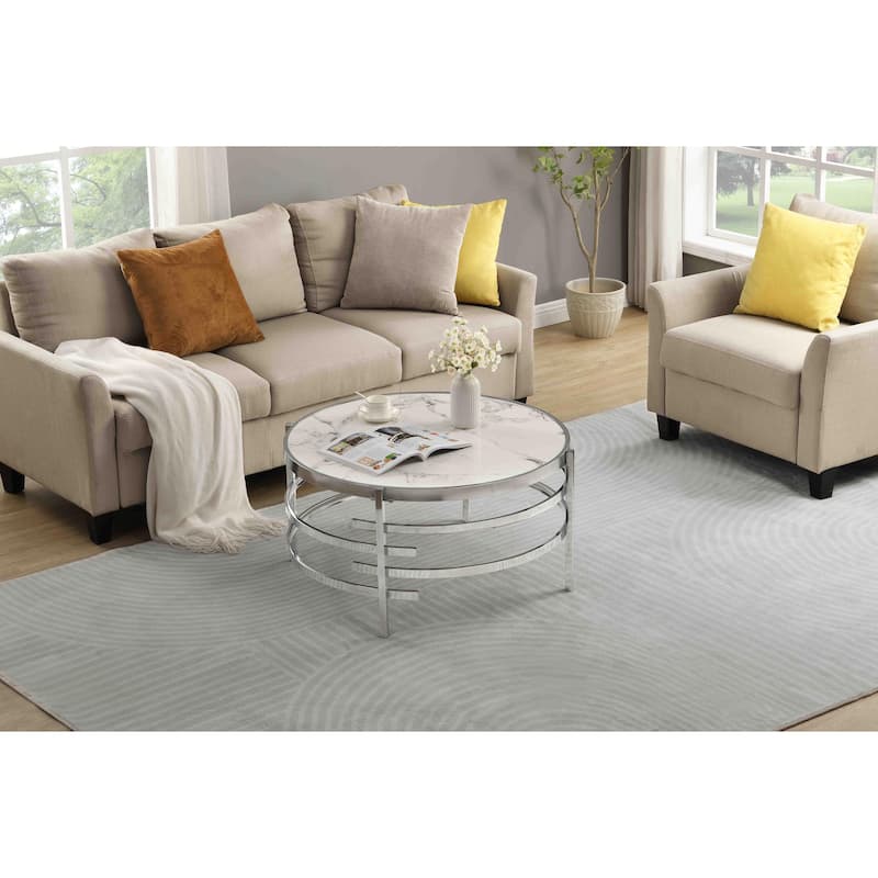 32.48'' Chrome Round Coffee Table with Sintered Stone Top