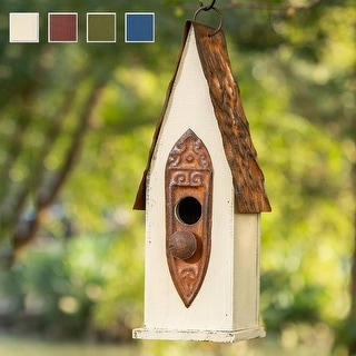 Glitzhome 13"H Retro Wooden Distressed Garden Birdhouse - 4.5"L x 4.25"W x 13.25"H