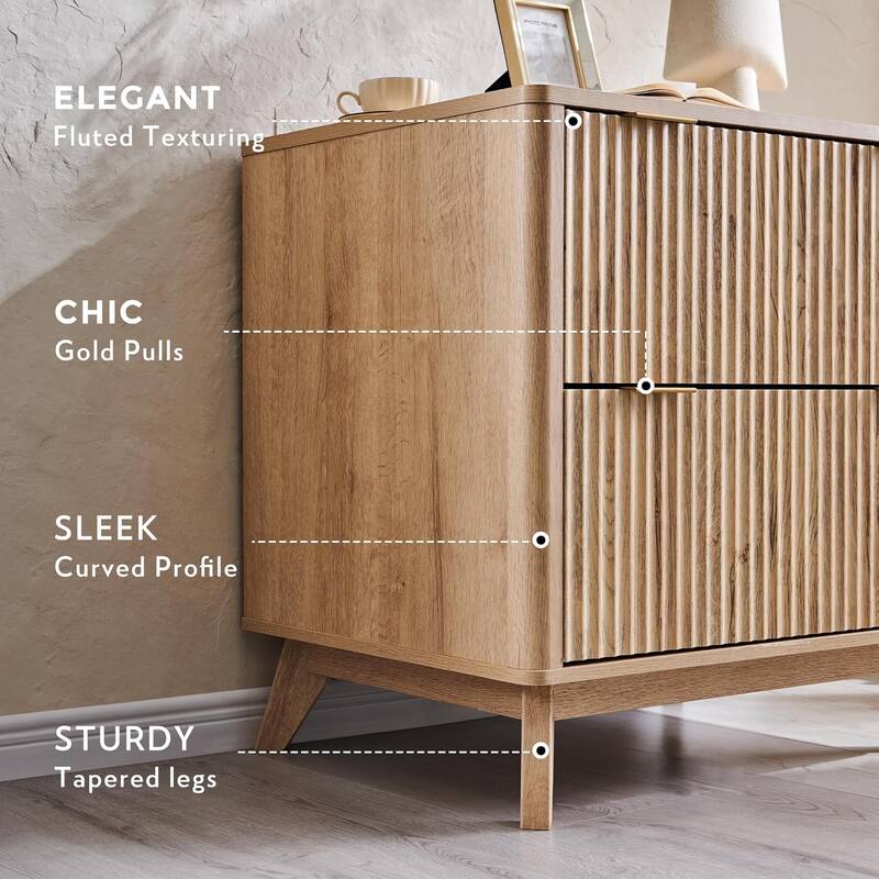 Modern Fluted 2 Drawer Lateral File Cabinet, Office Storage Cabinet