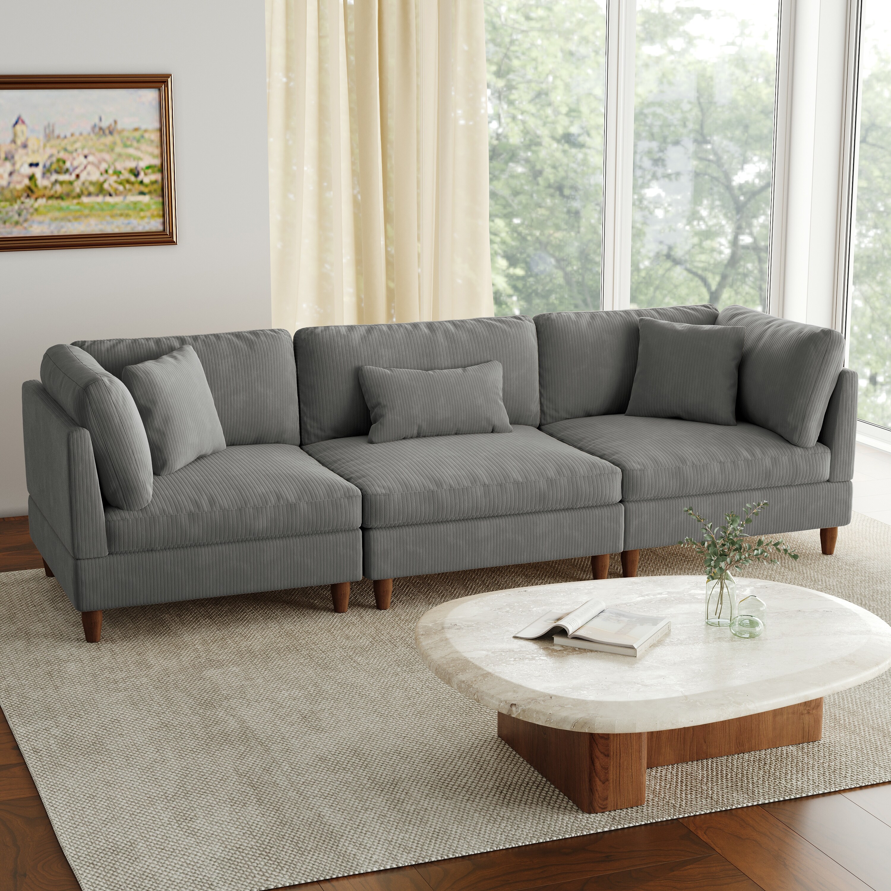 Jannae 112.12'' Upholstered Corduroy Sofa - Overstock - 43335755