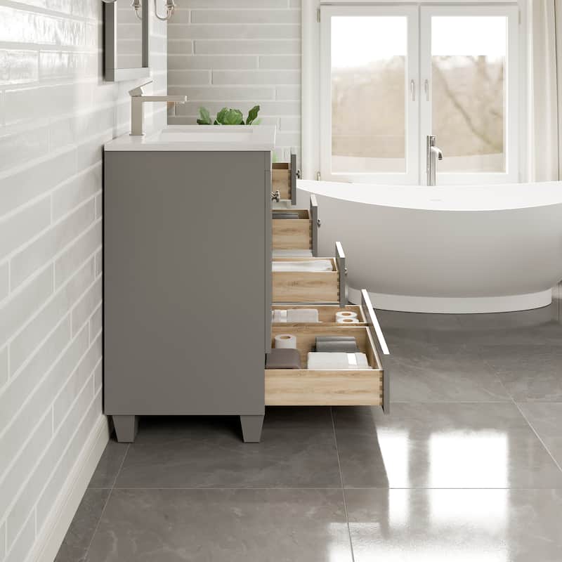 Happy 30"W Bath Vanity with Carrara Quartz Top and Undermount Sink