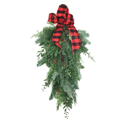 National Tree Company 30 in. Mixed Pine Christmas Teardrop with Bow - 30 in