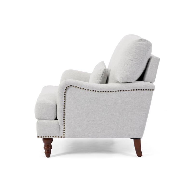 Chenille Accent Chairs with Lumbar Pillows Nailhead (Set of 2)