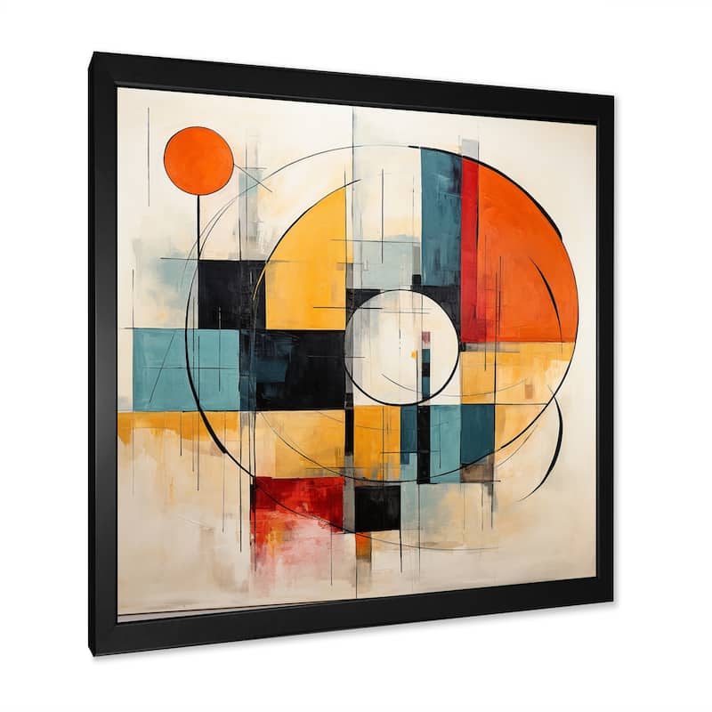 Designart "Blue Orange Mid Century Geometric Abstractions II" Mid-century Framed Wall Art Living Room
