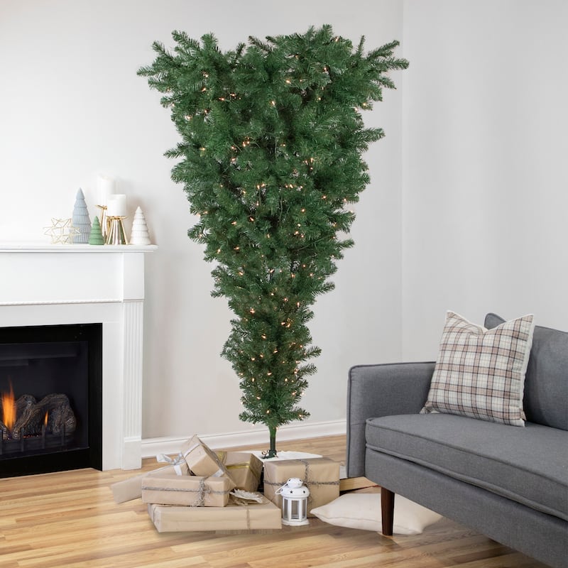 5.5' Medium Upside Down Spruce Artificial Christmas Tree, Clear Lights - 5.5 Foot