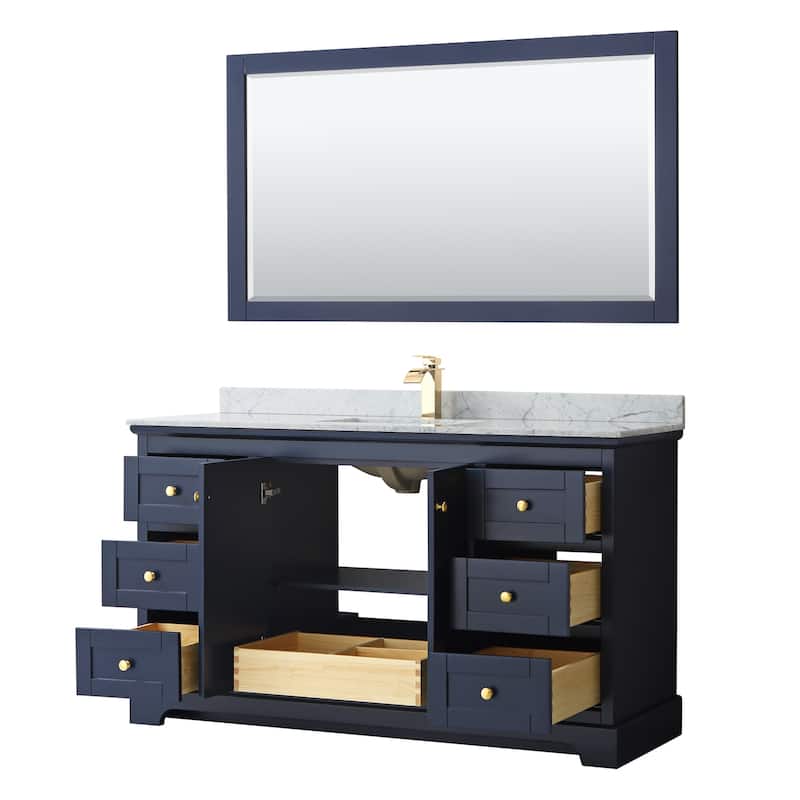 Avery 60-inch Single Vanity, Marble Top, Square Sink, 58-inch Mirror