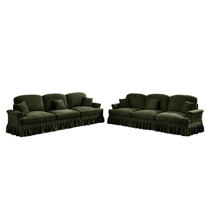 GDFStudio - Classic Chenille 3-Seater 107" Modular Sofa Set with Flared Arms and Removable Ruffles Pleats Skirts (Set of 2)