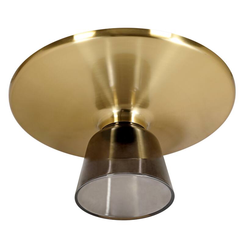 30-Inch Round Coffee Table Glass/Stone Tabletop with Gold Iron Rim Frame Glass Pedestal Base