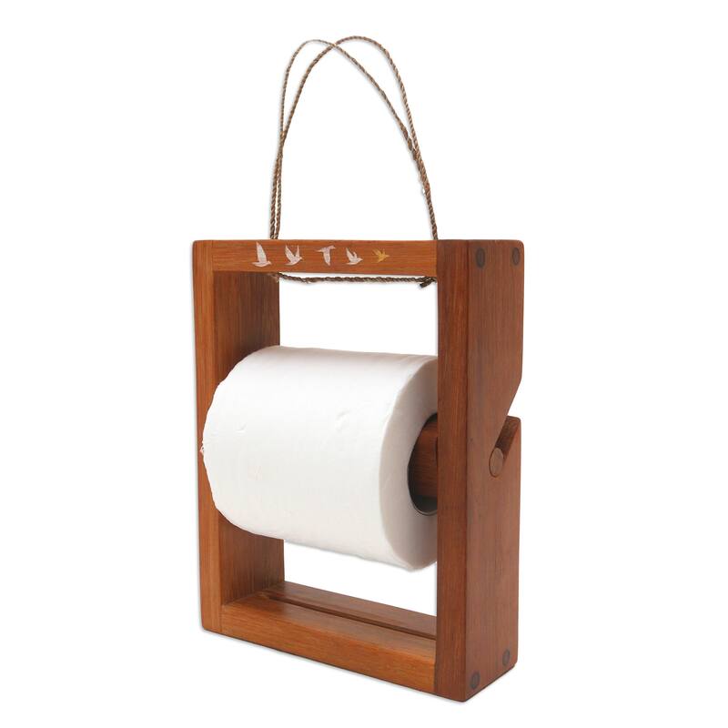 Novica Handmade Roll Me Wood Toilet Paper Holder