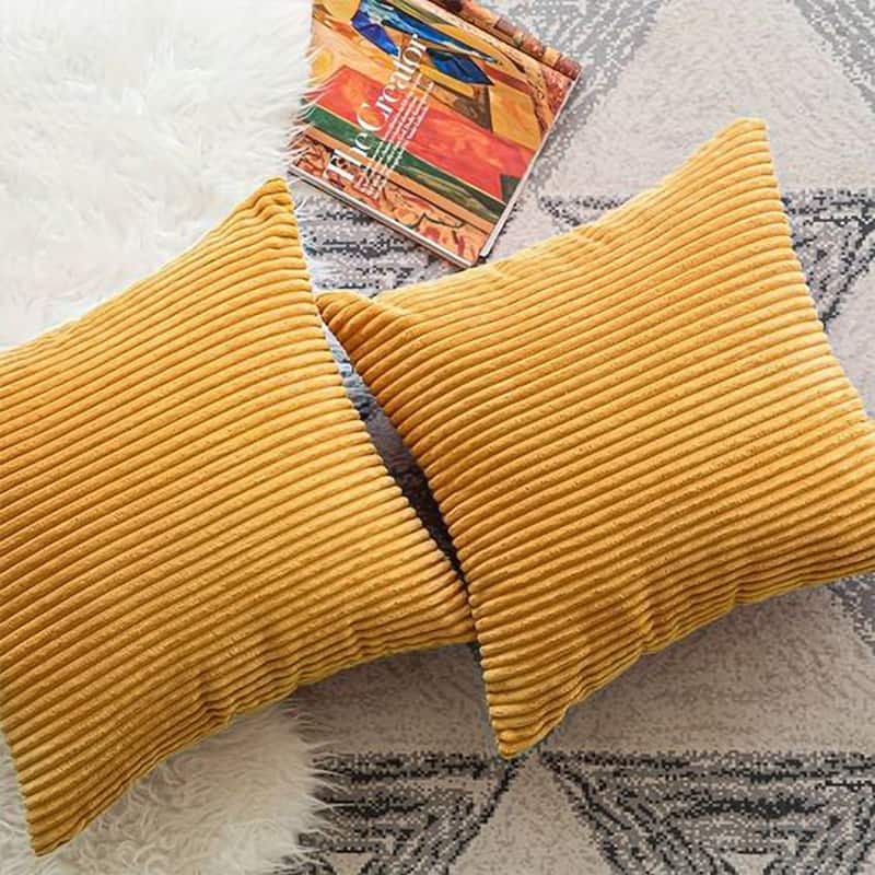 Set of 2 Decorative Corduroy Throw Pillows for Couch & Bed - Orange