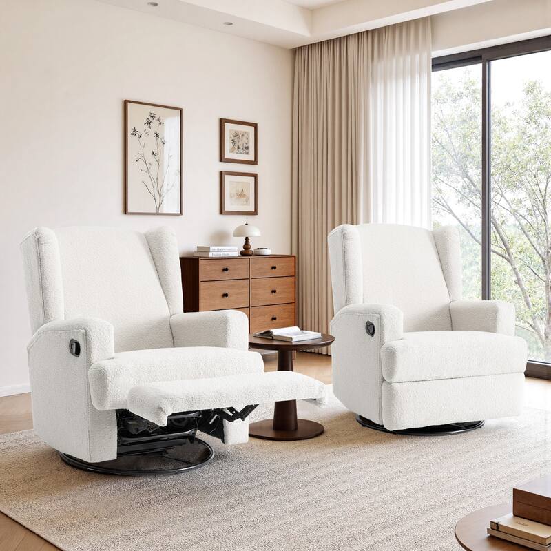 2 Set Upholstered Chenille/Boucle Swivel Glider Rocker Recliner