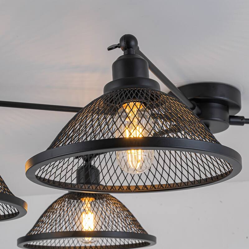 4 Lights Industrial Cone Shaped Iron Mesh Flush Mount Ceiling Light - Dia.47.24-in
