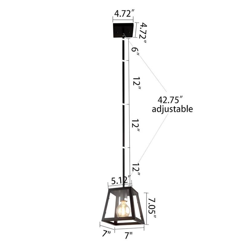 Minimalist Square Metal & Glass Chandelier - 1-Light Black Lantern Ceiling Fixture