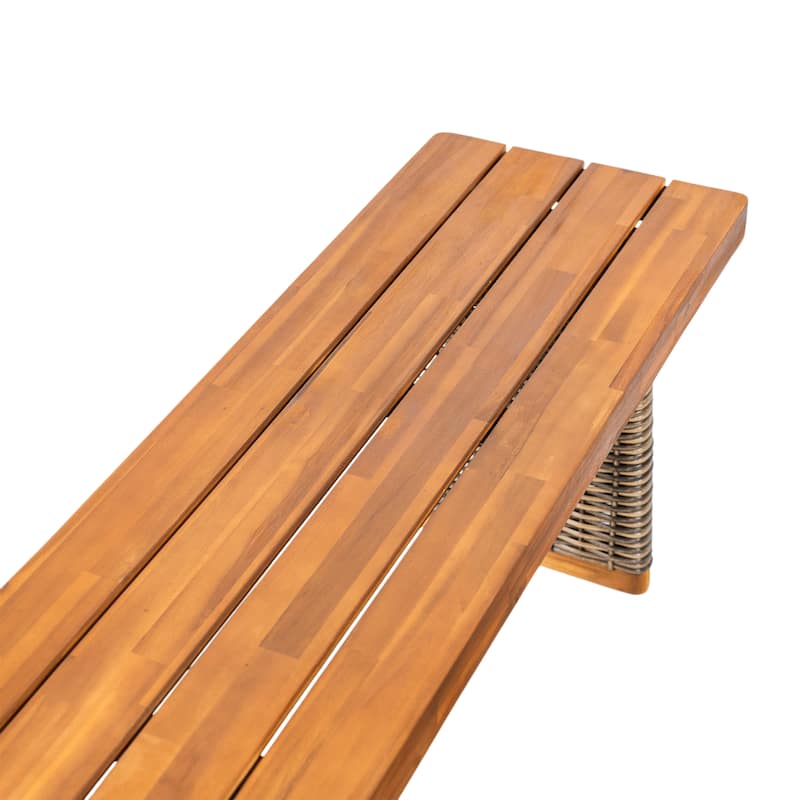 Roomfitters Outdoor Acacia Wood Bench with Wicker Legs, Weather-Resistant Patio Seating