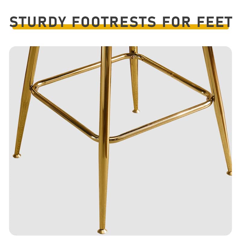 Modern Velvet Bar Stool Set of 2 with Gold Steel Frame and Ergonomic Backrest for Indoor Seating