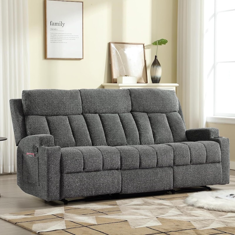Recliner Sofa for Living Room, Extra Wide Modern Overstuffed 1/2/3 Seat Reclining Manual Sofa Chair - Dark Gray - 3 Set