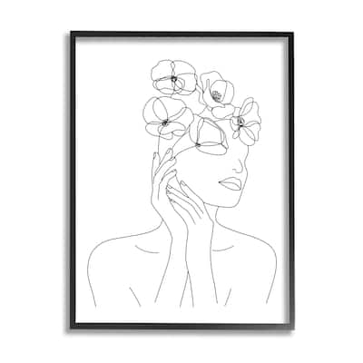 Stupell Female Flowers in Hair Minimal Line Drawing Framed Wall Art