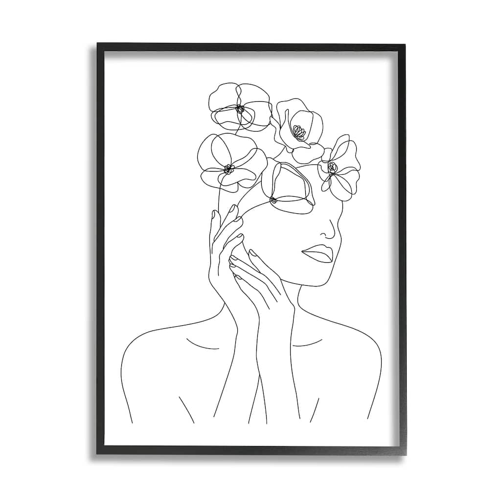 Stupell Female Flowers in Hair Minimal Line Drawing Framed Wall Art