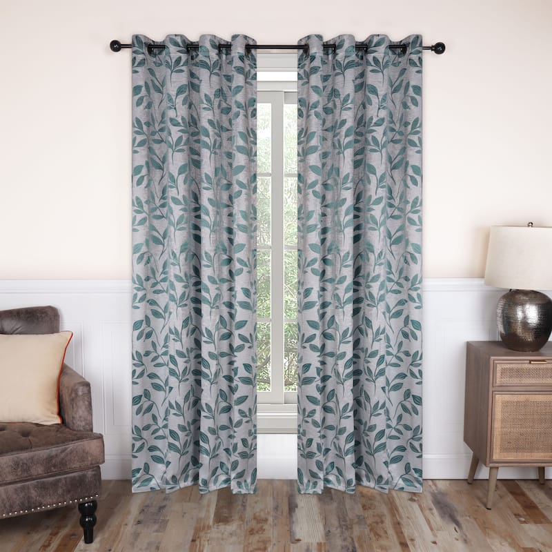 Superior Modern Bohemian Leaves Room Darkening Curtains with Grommets