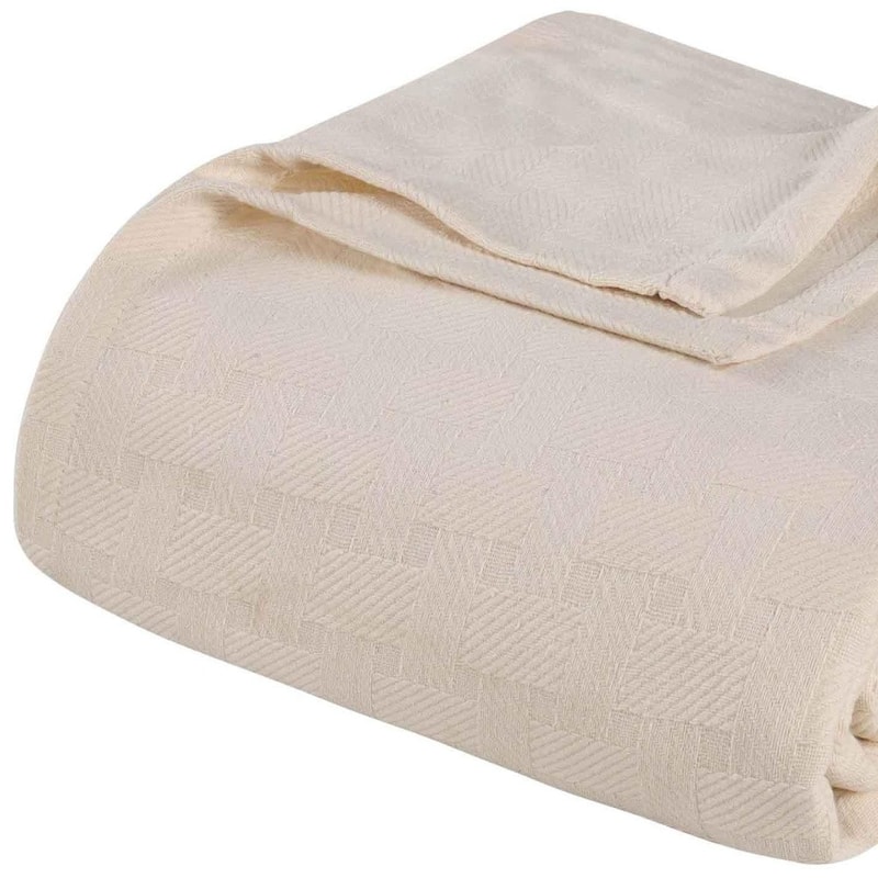 HomeRoots Twin Ivory Cotton Basketweave Geometric Blanket