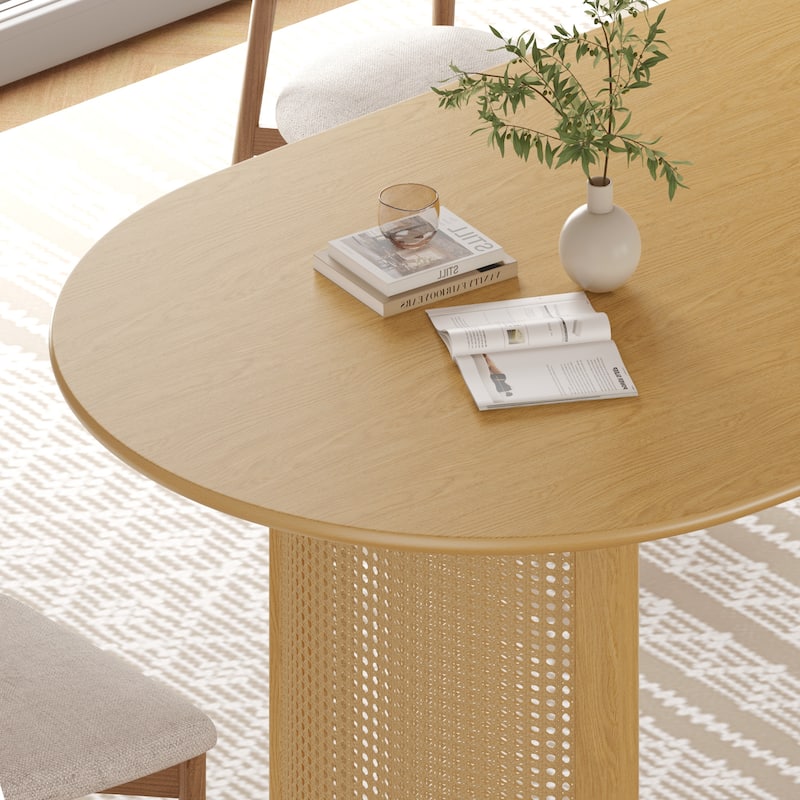 79"L×33.5"W Oval Wood Dining Table Double Pedestal Kitchen Table