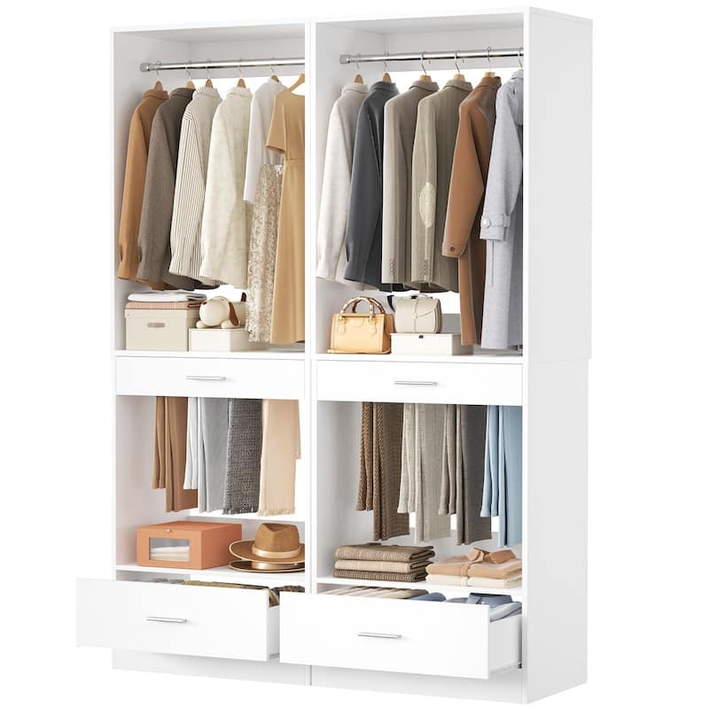 Qvella 23.6'' W Closet System with Hanging Rods and Wooden Drawers, Modular Walk-In Closet Organizer with Pants Rack
