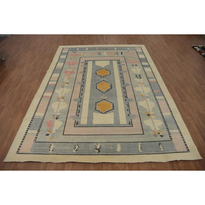 Geometric Gabbeh Vegetable Dye Area Rug Handmade Wool Carpet - 12' 1'' X 8' 11''