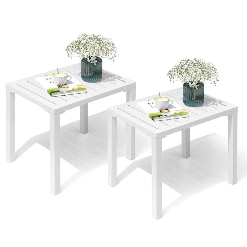 Outdoor Side Table Aluminum Rectangular End Table Small Patio Table - 18.00" L x 13.70" W x 15.70" H - 2-piece, White