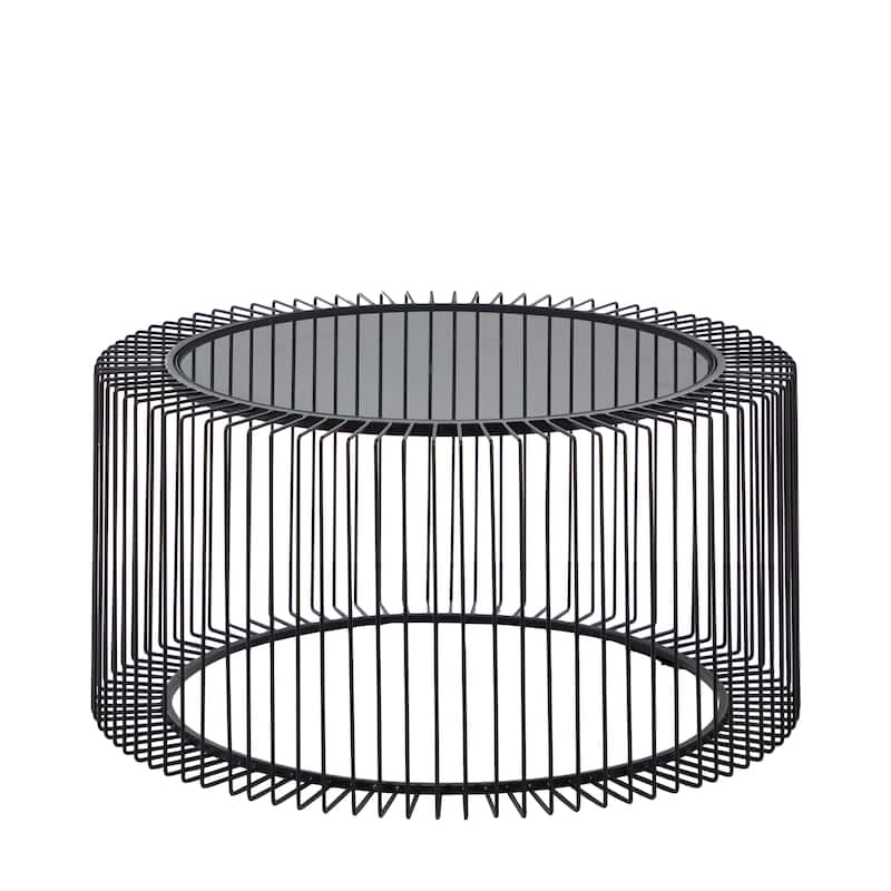Metal Open Wire Frame Coffee Table with Shaded Glass Top - Black - Roche River Decor - Black