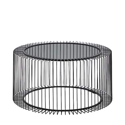 Metal Open Wire Frame Coffee Table with Shaded Glass Top - Black - Roche River Decor