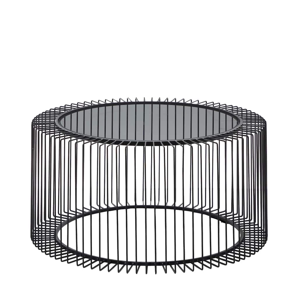 Metal Open Wire Frame Coffee Table with Shaded Glass Top - Black - Roche River Decor