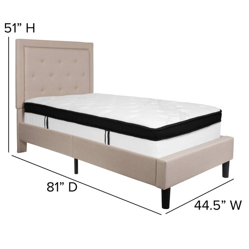 Panel Tufted Platform Bed and Memory Foam Pocket Spring Mattress