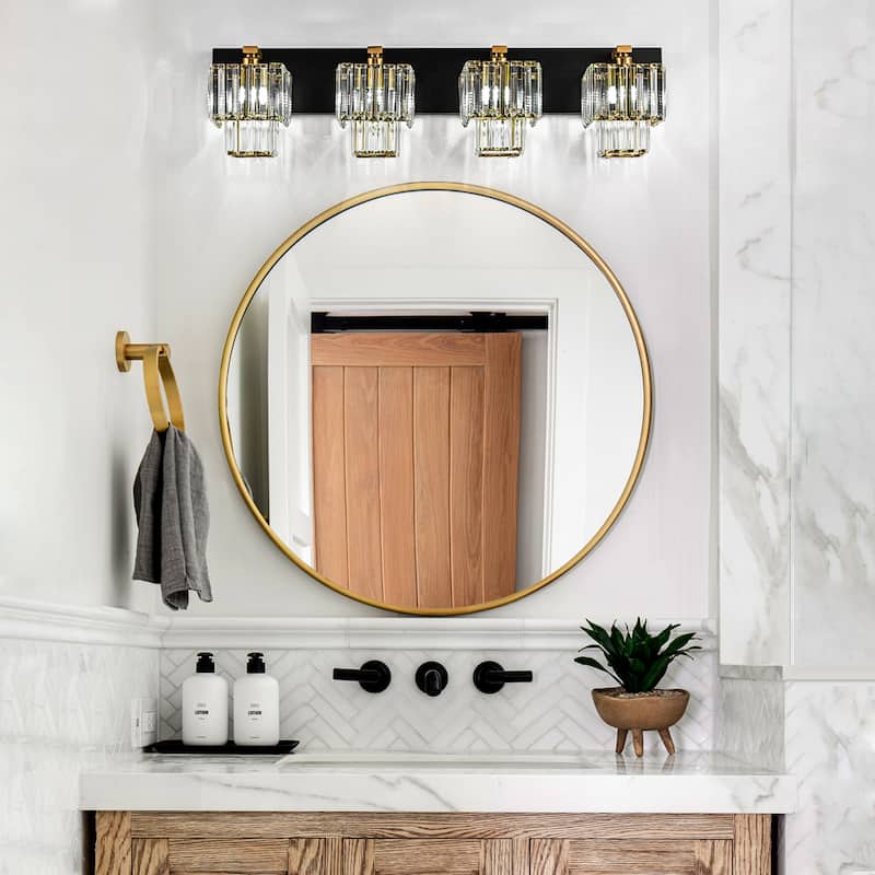 Modern Dimmable Glam Crystal Bathroom Vanity Lights - Black & Gold