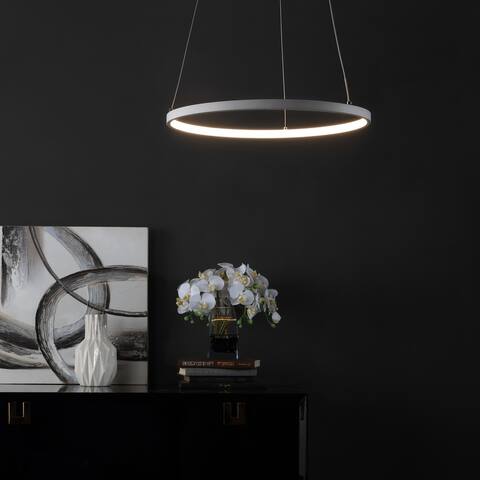 Safavieh Lighting 74-inch Bremi Modern White Adjustable LED Pendant - 16.5" W x 16.5" L x 12-74" H
