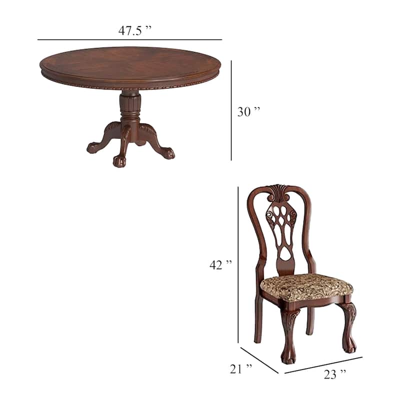Mina 5pc Dining Table n Chair Set, 48 Inch Round Cherry Brown Wood Top