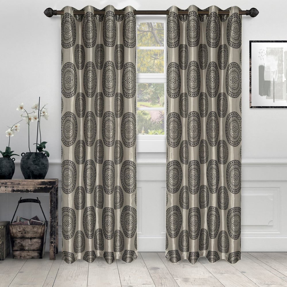 Superior Elegant Room Darkening Marmore Jacquard Grommet Curtain Panel (Set of 2)
