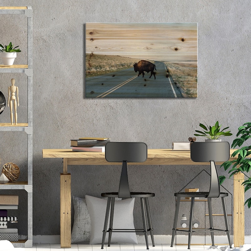 Buffalo Bison Print On Wood by Chelsea Victoria - Multi-Color