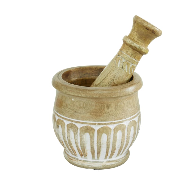 Wood Mortar And Pestel - Set of 3 Brown - Roche River Decor - 6"W x 5"L x 8"H