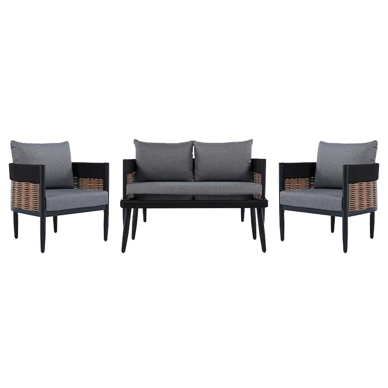 Safavieh Outdoor Living Harrison 4-Piece Set - 52"W x 28"D x 26"H - Black/Grey