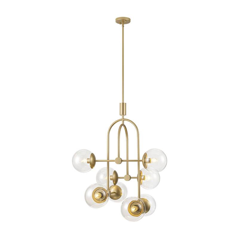 8-Light Modern Gold Clear Glass Globe Bubble Chandelier for Dining Room - 29.1 in. W x 114.2 in. H