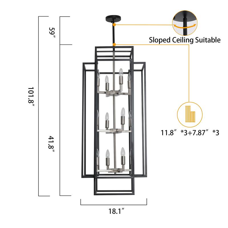 12-Light Lantern Tiered Chandelier Pendant Lighting Island