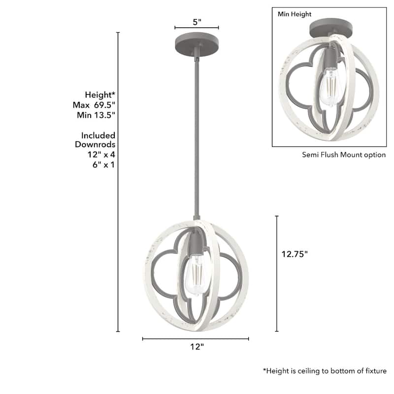 Hunter 12" Gablecrest 1 Light Pendant - Kitchen Island, Dining Room - Modern Farmhouse, French Country, Distressed