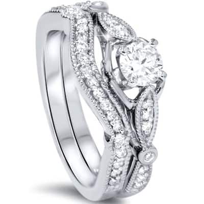 3/4 Ct Diamond Engagement Ring Matching Wedding Band Set in White Gold