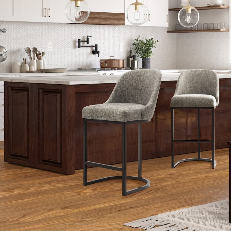 Leick Home Upholstered Barrelback Counter Stool with Metal Base