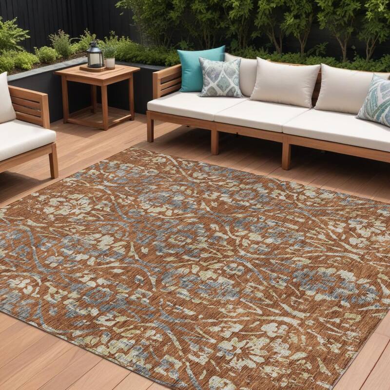 HomeRoots Floral Transitional Rectangle Outdoor Rug - 10' X 14'