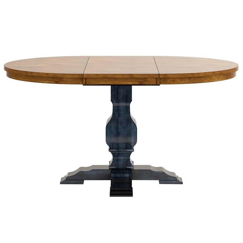 Eleanor Two-tone Oval Solid Wood Dining Table by iNSPIRE Q Classic - Oak Top with Antique Dark Denim Base