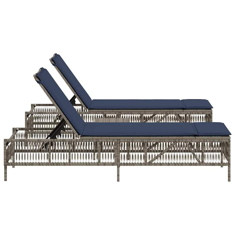 vidaXL Sun Loungers with Table Chaise Lounge 2 Pcs Poly Rattan Brown/Gray/Black