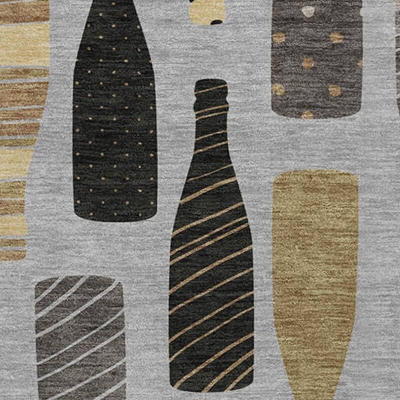 HomeRoots 50" X 70" Gray Black And Gold Champagne Bottle Stripe Microfiber Plush Throw Blanket