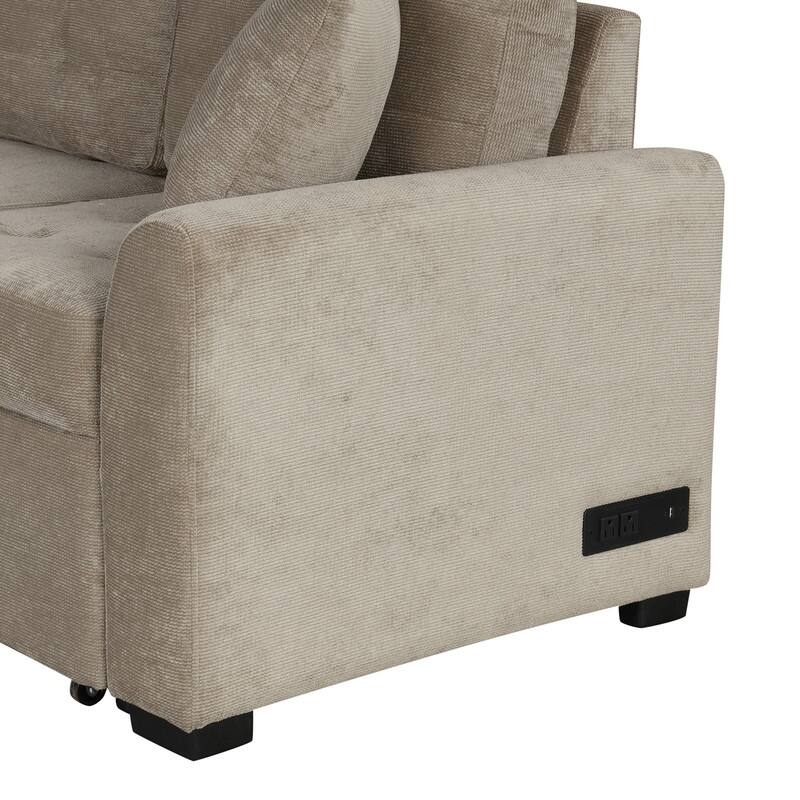 82.6" L-shape Sofa Bed,Sleeper Sofa with Wheels and USB Ports