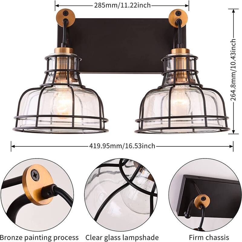 2 light retro farmhouse wall light black wall sconce with glass shade